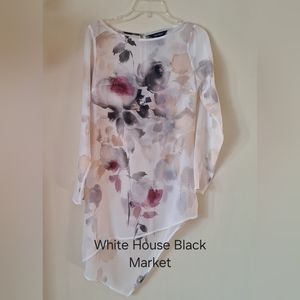 WHBM 2 Pc. Sheer Long Floral Top Matching Stretch Tank XS-Small Cream Pink Black